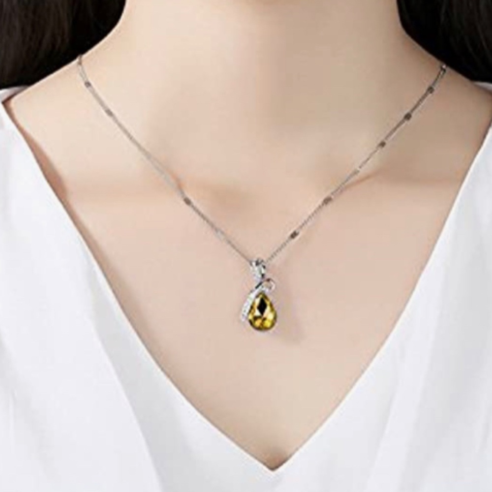 Diamondwize Nature's Gift Amber Cubic Zirconia Pendant + 18k White Gold Overlay